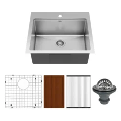 Karran Elite Workstation 25" Drop In/Topmount Stainless Steel Workstation Kitchen Sink with Accessories, 16 Gauge, WST-20-PK1