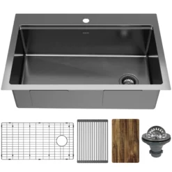 Karran Elite Workstation 33" Drop In Stainless Steel Kitchen Sink, Gunmetal Black, WST-26-D1-PK1