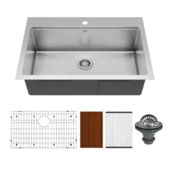 Karran Elite Workstation 33" Drop In/Topmount Stainless Steel Workstation Kitchen Sink with Accessories, 16 Gauge, WST-23-PK1