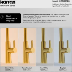 Karran Elmsworth 1.8 GPM Single Lever Lead-free Brass ADA Kitchen Faucet, Pull-Down, Spot-Free Brushed Gold, KKF760SFBG