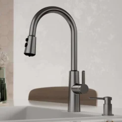 Karran Elmsworth 1.8 GPM Single Lever Lead-free Brass ADA Kitchen Faucet, Pull-Down, Spot-Free Gunmetal Grey, KKF760SFGG