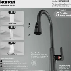 Karran Elmsworth 1.8 GPM Single Lever Lead-free Brass ADA Kitchen Faucet, Pull-Down, Spot-Free Gunmetal Grey, KKF760SFGG