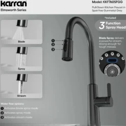 Karran Elmsworth 1.8 GPM Single Lever Lead-free Brass ADA Kitchen Faucet, Pull-Down, Spot-Free Gunmetal Grey, KKF760SFGG