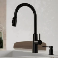 Karran Elmsworth 1.8 GPM Single Lever Lead-free Brass ADA Kitchen Faucet, Pull-Down, Matte Black, KKF760MB