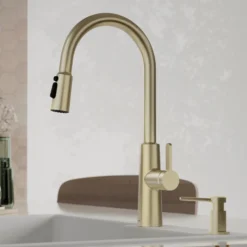 Karran Elmsworth 1.8 GPM Single Lever Lead-free Brass ADA Kitchen Faucet, Pull-Down, Spot-Free Champagne Bronze, KKF760SFCB