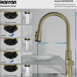 Karran Elmsworth 1.8 GPM Single Lever Lead-free Brass ADA Kitchen Faucet, Pull-Down, Spot-Free Champagne Bronze, KKF760SFCB