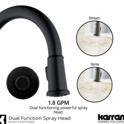 Karran Elwood 1.8 GPM Single Lever Handle Lead-free Brass ADA Kitchen Faucet, Pull-Down Kitchen, Matte Black, KKF330MB