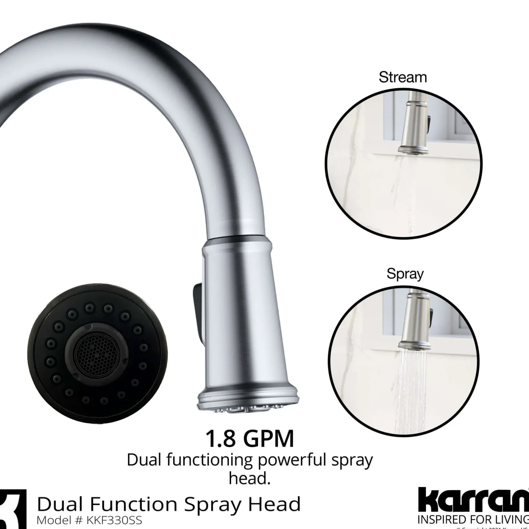 Karran Elwood 1.8 GPM Single Lever Handle Lead-free Brass ADA Kitchen Faucet, Pull-Down Kitchen, Stainless Steel, KKF330SS
