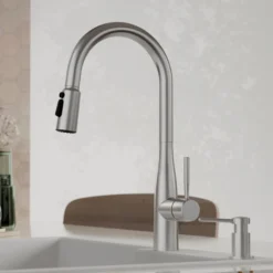 Karran Faraday 1.8 GPM Single Lever Lead-free Brass ADA Kitchen Faucet, Pull-Down, Spot Free Stainless Steel, KKF750SFSS