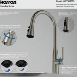 Karran Faraday 1.8 GPM Single Lever Lead-free Brass ADA Kitchen Faucet, Pull-Down, Spot Free Stainless Steel, KKF750SFSS