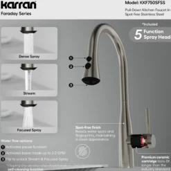 Karran Faraday 1.8 GPM Single Lever Lead-free Brass ADA Kitchen Faucet, Pull-Down, Spot Free Stainless Steel, KKF750SFSS