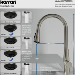 Karran Faraday 1.8 GPM Single Lever Lead-free Brass ADA Kitchen Faucet, Pull-Down, Spot Free Stainless Steel, KKF750SFSS