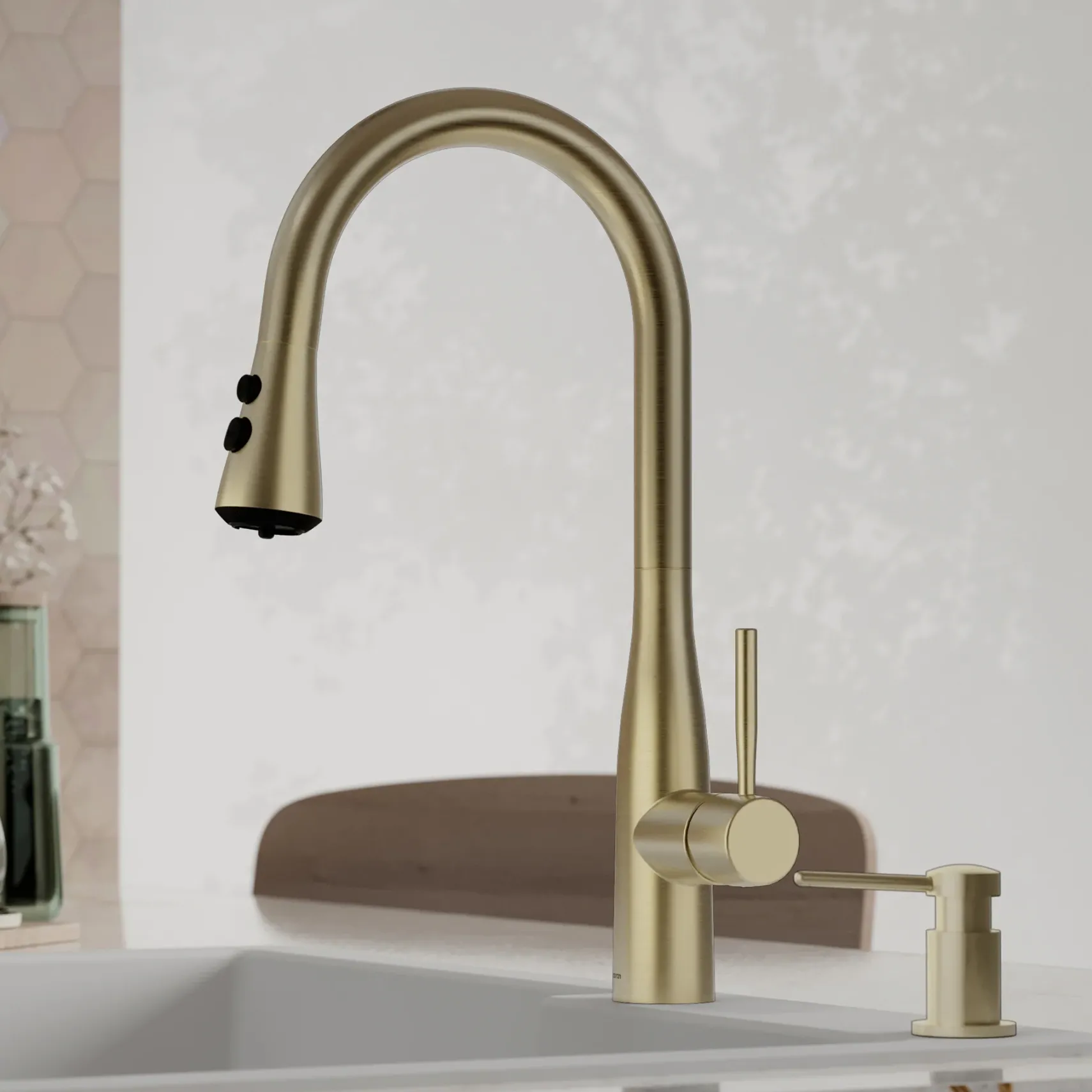 Karran Faraday 1.8 GPM Single Lever Lead-free Brass ADA Kitchen Faucet, Pull-Down, Spot-Free Champagne Bronze, KKF750SFCB