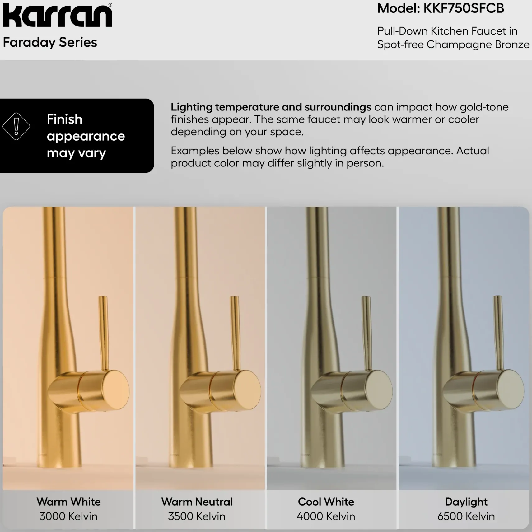 Karran Faraday 1.8 GPM Single Lever Lead-free Brass ADA Kitchen Faucet, Pull-Down, Spot-Free Champagne Bronze, KKF750SFCB