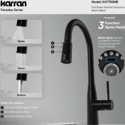 Karran Faraday 1.8 GPM Single Lever Lead-free Brass ADA Kitchen Faucet, Pull-Down, Matte Black, KKF750MB