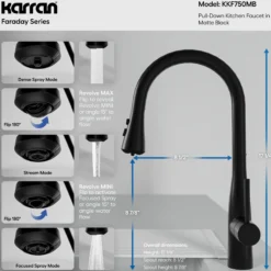Karran Faraday 1.8 GPM Single Lever Lead-free Brass ADA Kitchen Faucet, Pull-Down, Matte Black, KKF750MB