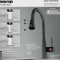 Karran Faraday 1.8 GPM Single Lever Lead-free Brass ADA Kitchen Faucet, Pull-Down, Spot-Free Gunmetal Grey, KKF750SFGG