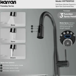 Karran Faraday 1.8 GPM Single Lever Lead-free Brass ADA Kitchen Faucet, Pull-Down, Spot-Free Gunmetal Grey, KKF750SFGG