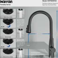 Karran Faraday 1.8 GPM Single Lever Lead-free Brass ADA Kitchen Faucet, Pull-Down, Spot-Free Gunmetal Grey, KKF750SFGG