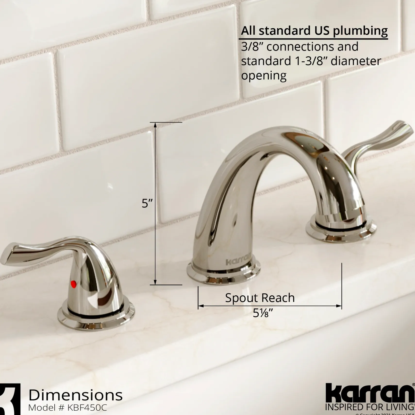 Karran Fulham 1.2 GPM Double Lever Handle Lead-free Brass ADA Bathroom Faucet, Widespread, Chrome, KBF450C
