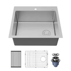 Karran Fusion 25" Drop In/Topmount Stainless Steel ADA Kitchen Sink with Accessories, 16 Gauge, TMSB2531-PK1