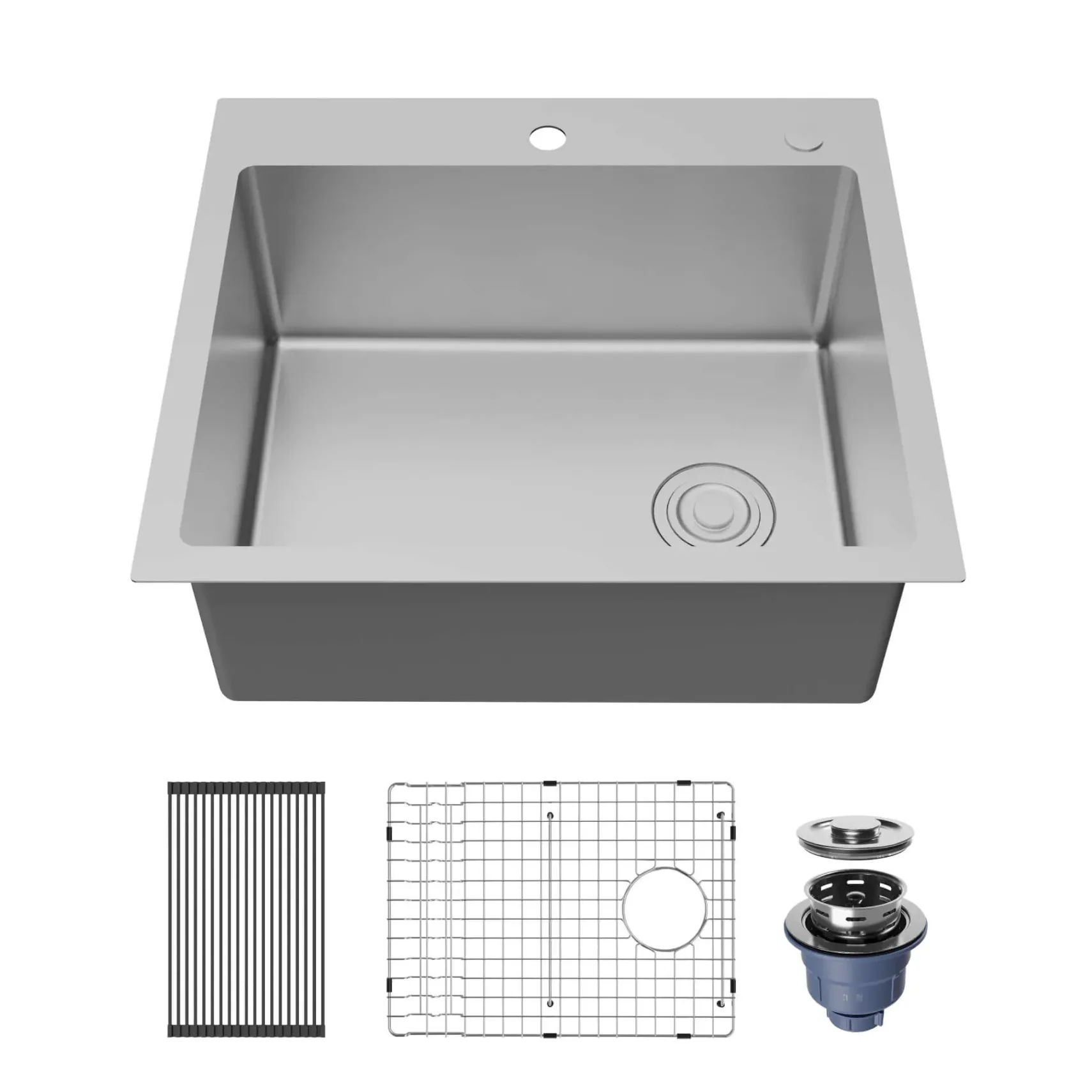 Karran Fusion 25" Drop In/Topmount Stainless Steel ADA Kitchen Sink with Accessories, 16 Gauge, TMSB2531-PK1