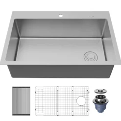 Karran Fusion 33" Drop In/Topmount Stainless Steel Kitchen Sink with Accessories, 16 Gauge, TMSB3331-PK1