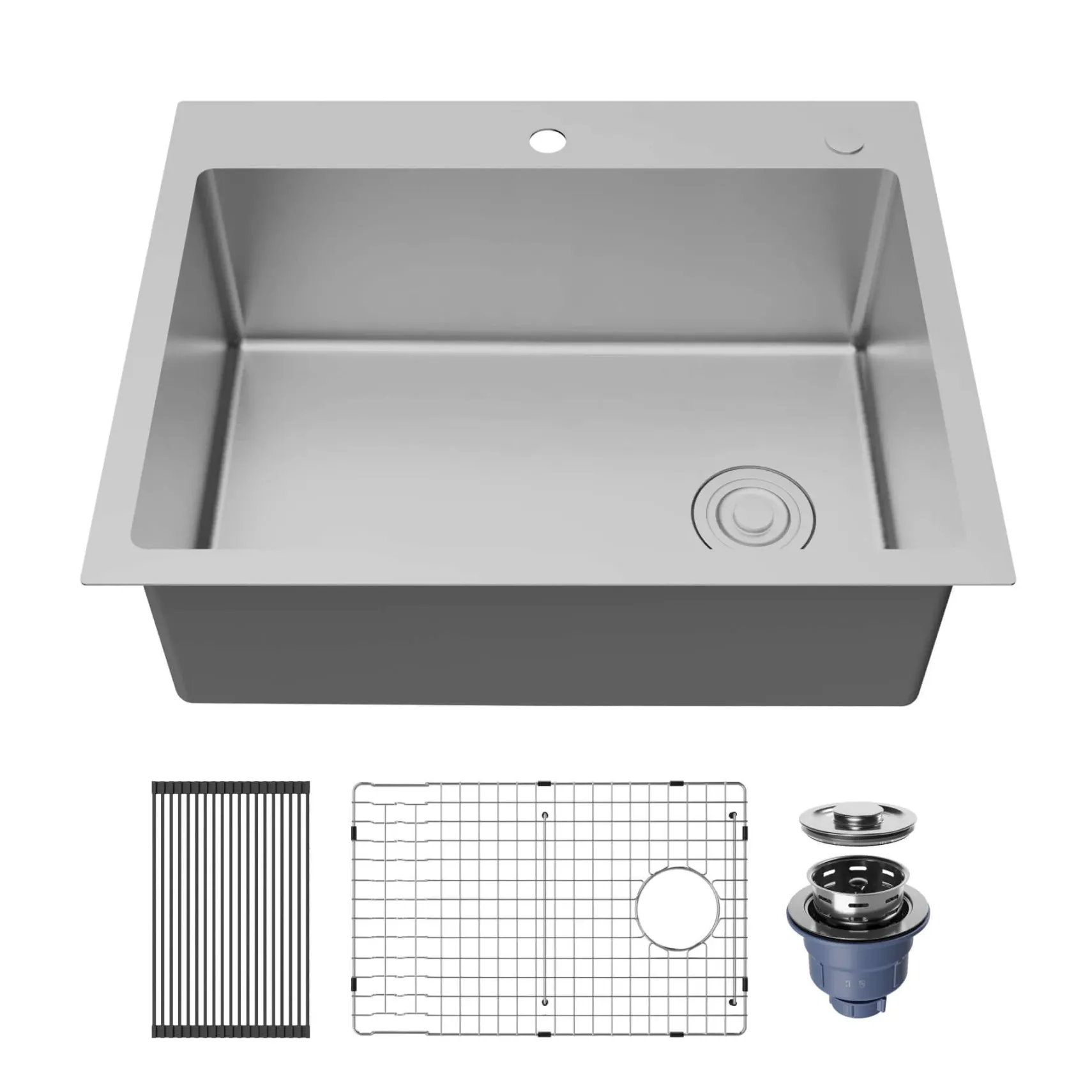 Karran Fusion 28" Drop In/Topmount Stainless Steel Kitchen Sink with Accessories, 16 Gauge, TMSB2831-PK1