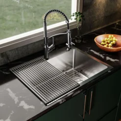 Karran Fusion 28" Drop In/Topmount Stainless Steel Kitchen Sink with Accessories, 16 Gauge, TMSB2831-PK1