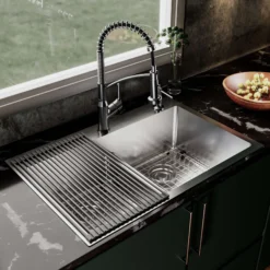 Karran Fusion 33" Drop In/Topmount Stainless Steel Kitchen Sink with Accessories, 50/50 Double Bowl, 16 Gauge, TMDB3321-PK1