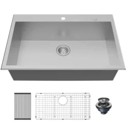 Karran Fusion 33" Drop In/Topmount Stainless Steel ADA Kitchen Sink with Accessories, 18 Gauge, TMSB3320-PK1