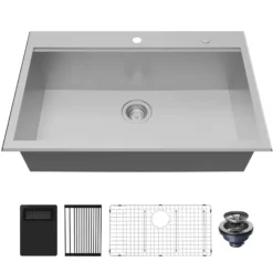Karran Fusion 33" Drop In/Topmount Stainless Steel Workstation Kitchen Sink with Accessories, 18 Gauge, WSTMSB3323-PK1