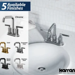 Karran Gillingham 1.2 GPM Double Lever Handle Lead-free Brass ADA Bathroom Faucet, Centerset, Chrome, KBF536C
