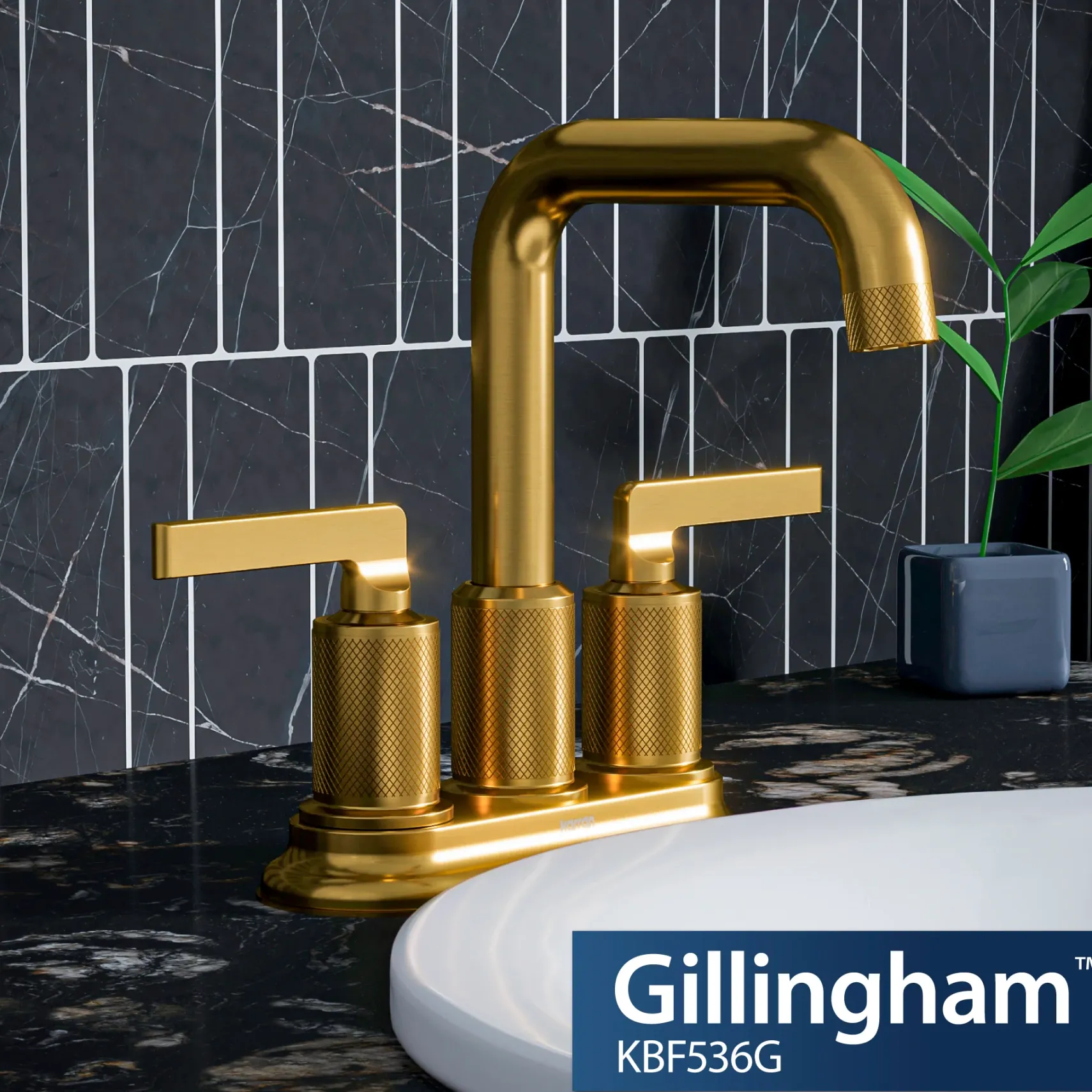 Karran Gillingham 1.2 GPM Double Lever Handle Lead-free Brass ADA Bathroom Faucet, Centerset, Gold, KBF536G