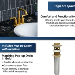 Karran Gillingham 1.2 GPM Double Lever Handle Lead-free Brass ADA Bathroom Faucet, Centerset, Gold, KBF536G