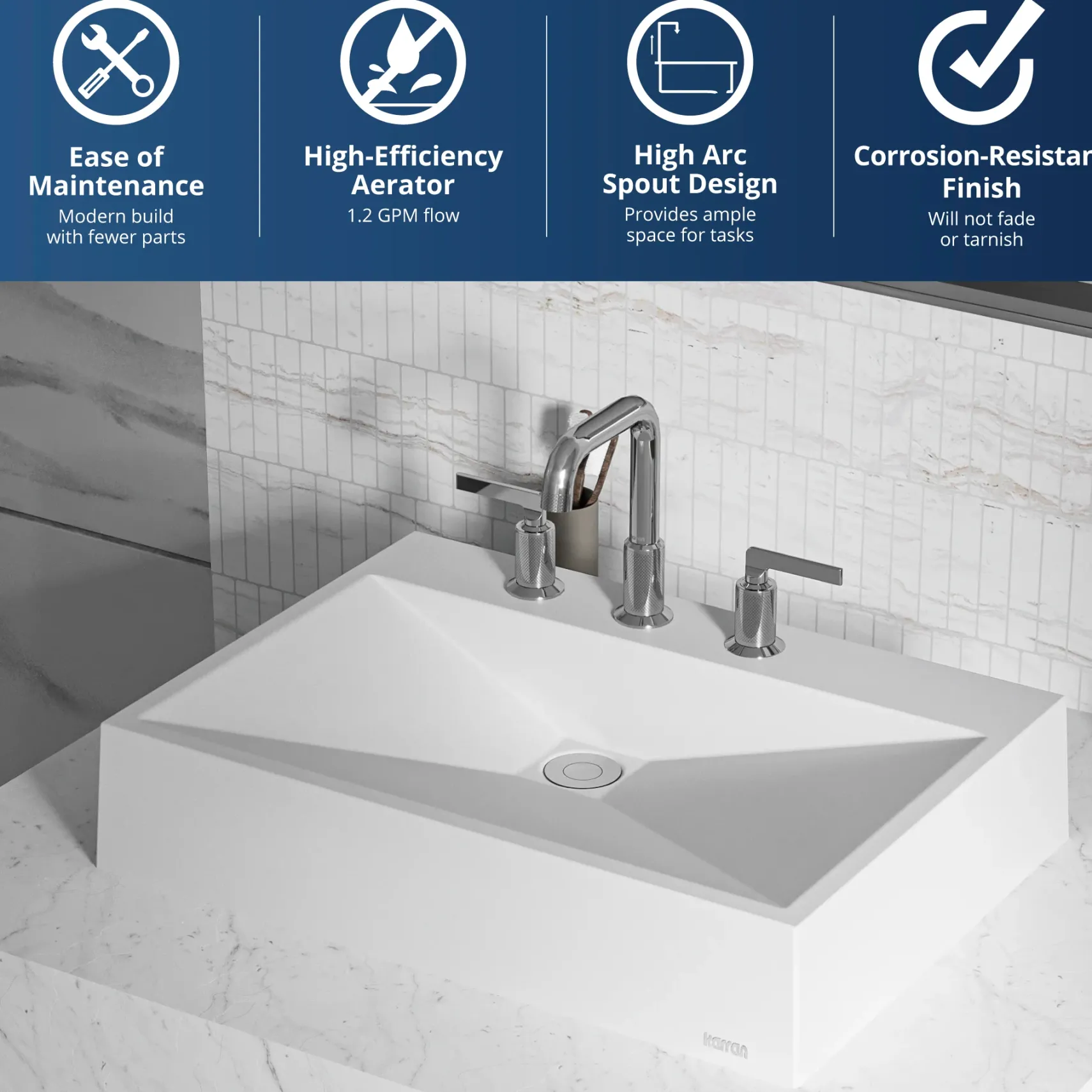 Karran Gillingham 1.2 GPM Double Lever Handle Lead-free Brass ADA Bathroom Faucet, Widespread, Chrome, KBF534C