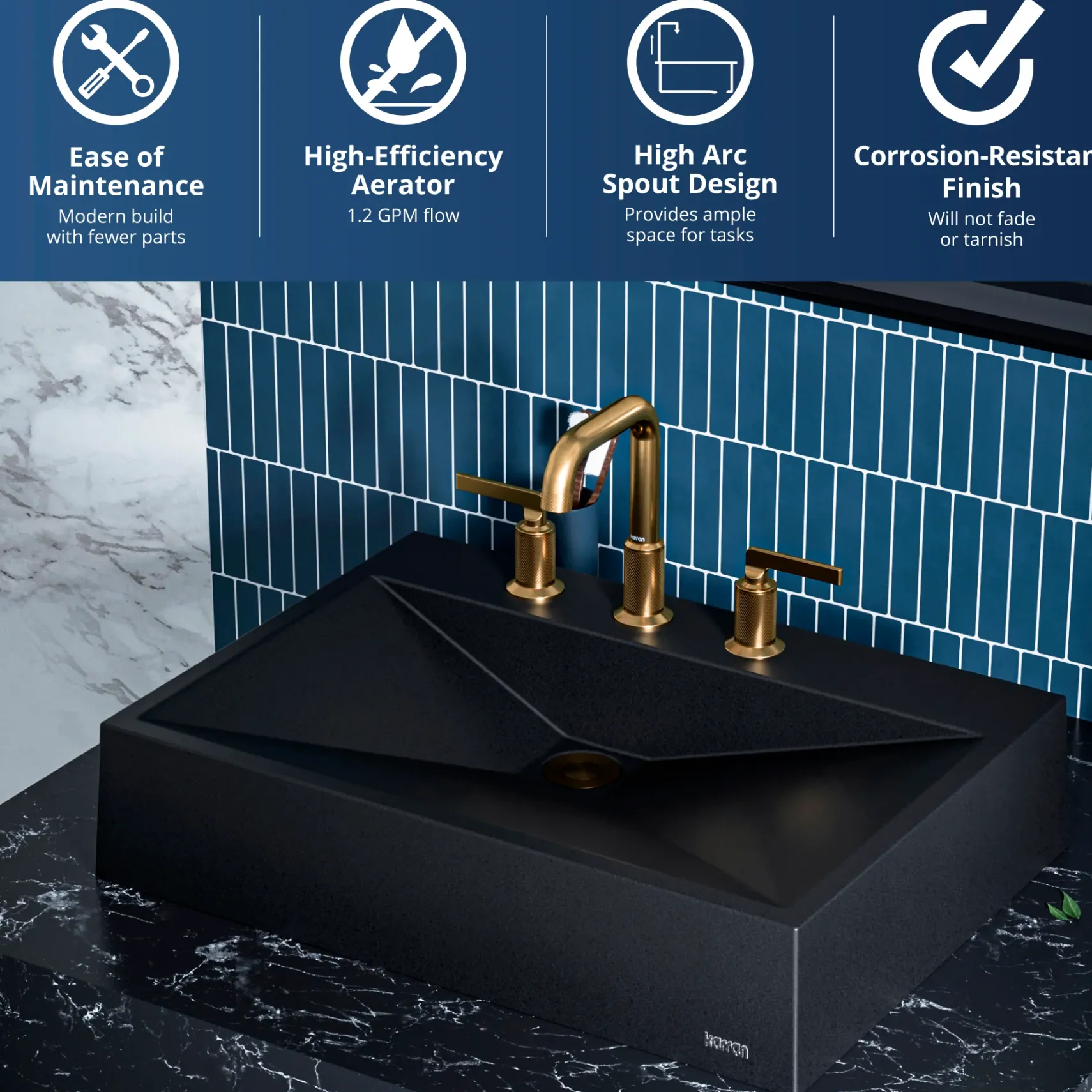 Karran Gillingham 1.2 GPM Double Lever Handle Lead-free Brass ADA Bathroom Faucet, Widespread, Gold, KBF534G