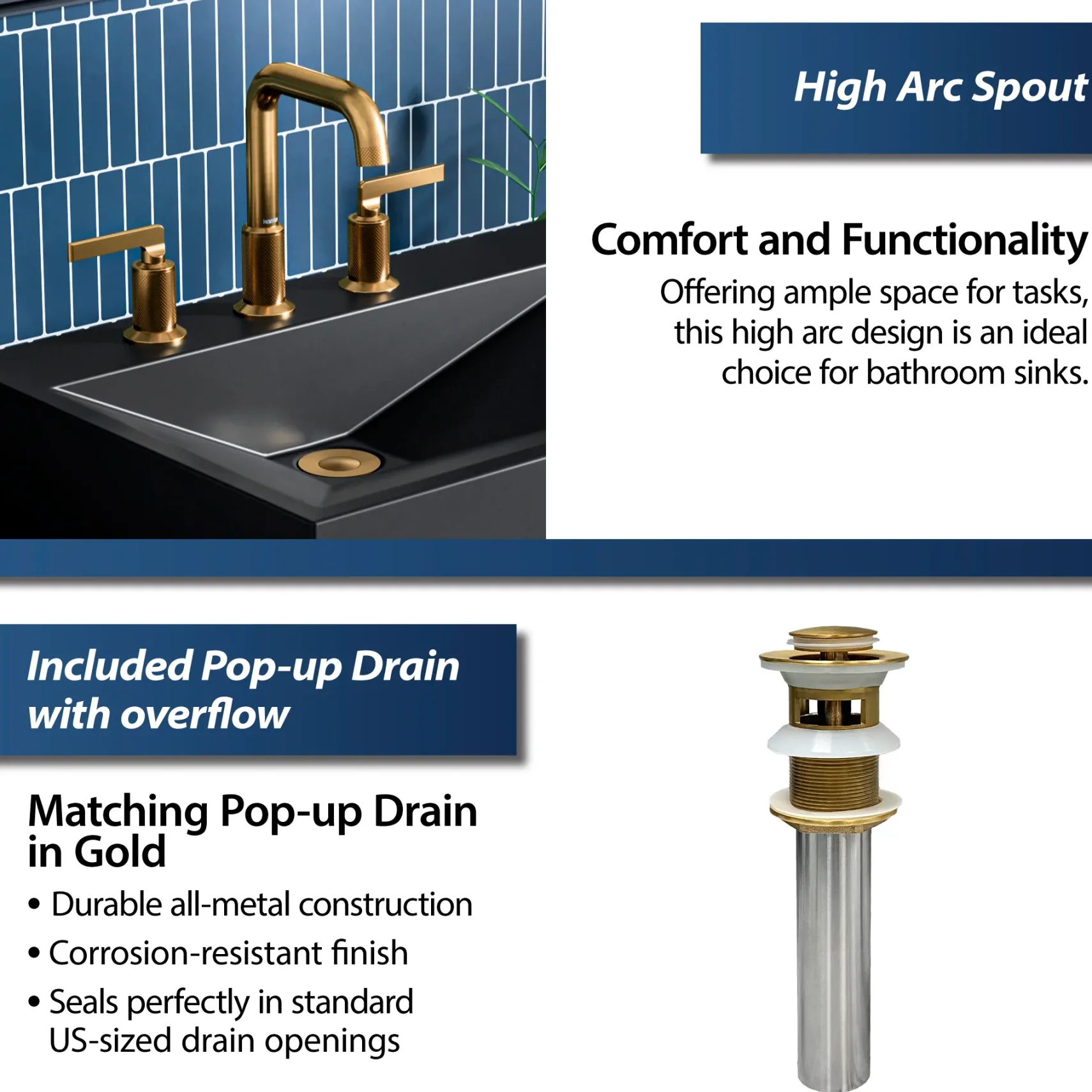 Karran Gillingham 1.2 GPM Double Lever Handle Lead-free Brass ADA Bathroom Faucet, Widespread, Gold, KBF534G