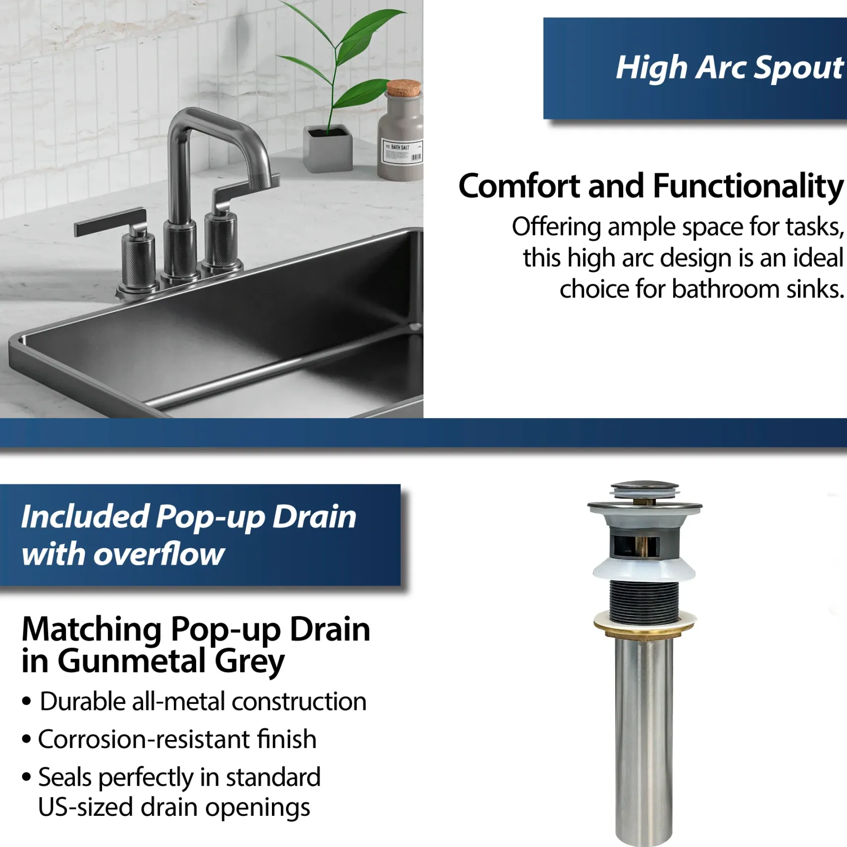 Karran Gillingham 1.2 GPM Double Lever Handle Lead-free Brass ADA Bathroom Faucet, Centerset, Gunmetal Grey, KBF536GG