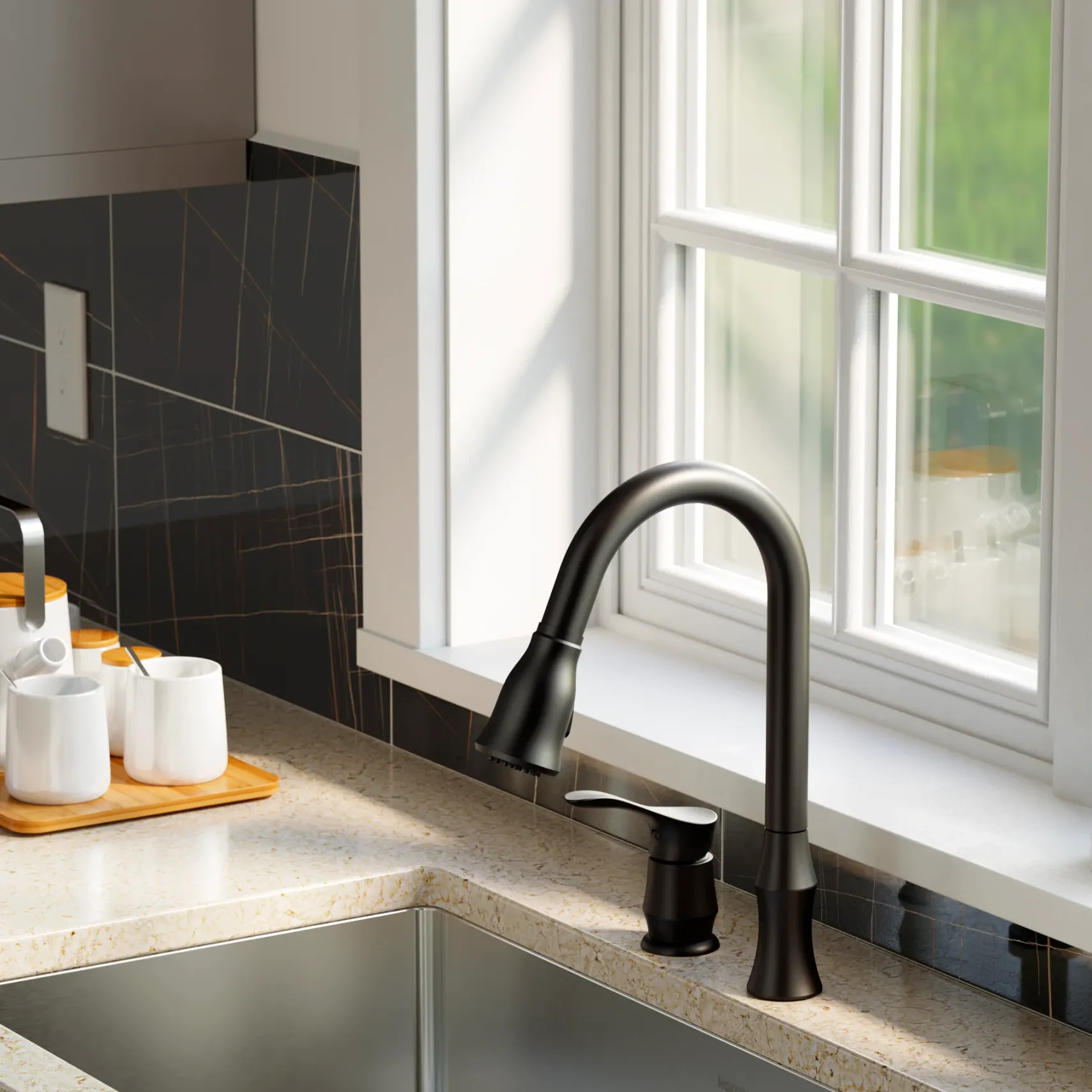 Karran Hillwood 1.8 GPM Single Lever Handle Lead-free Brass ADA Kitchen Faucet, Pull-Down Kitchen, Matte Black, KKF260MB