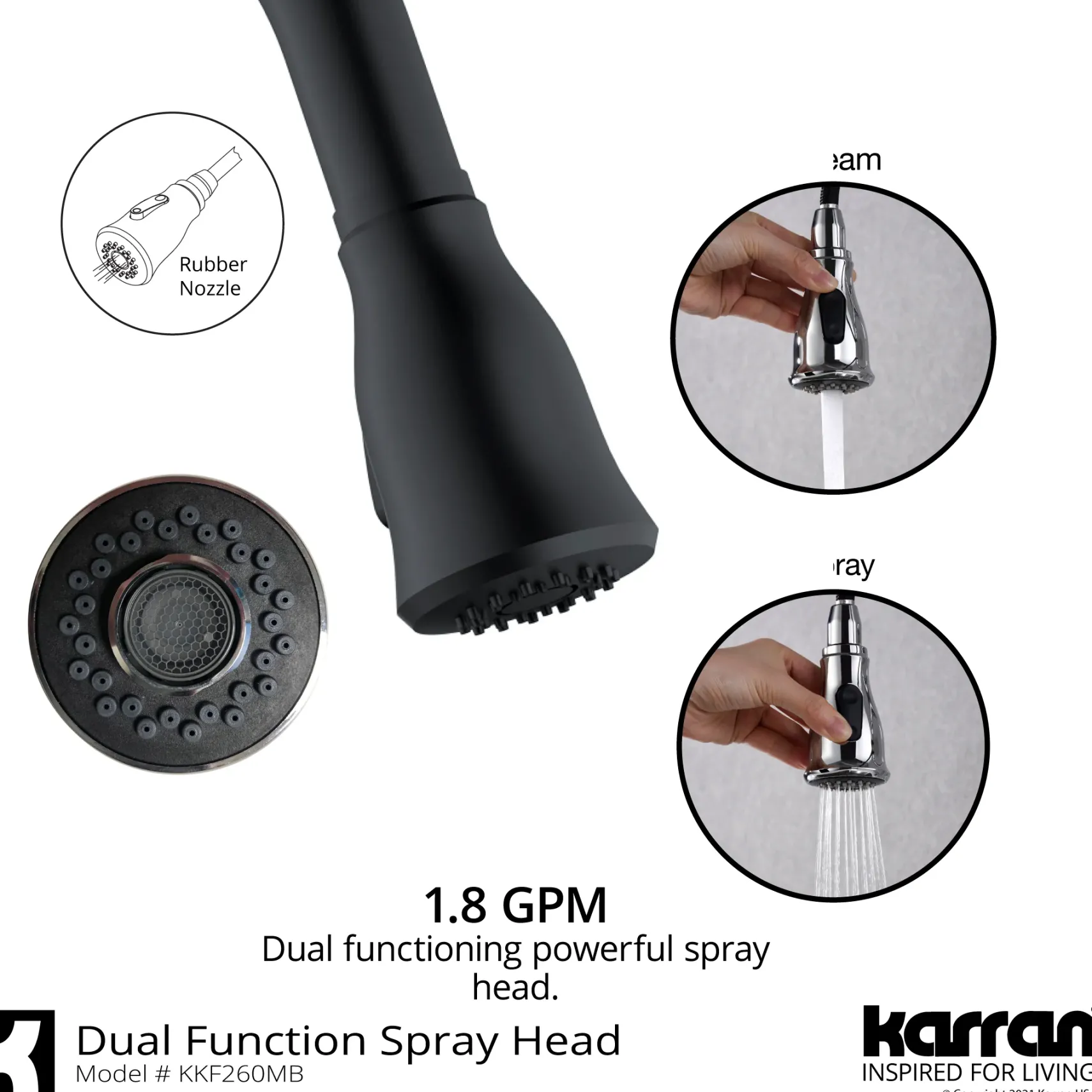 Karran Hillwood 1.8 GPM Single Lever Handle Lead-free Brass ADA Kitchen Faucet, Pull-Down Kitchen, Matte Black, KKF260MB