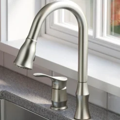 Karran Hillwood 1.8 GPM Single Lever Handle Lead-free Brass ADA Kitchen Faucet, Pull-Down Kitchen, Stainless Steel, KKF260SD25SS