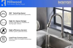 Karran Hillwood Single Lever Handle Lead-free Brass ADA Kitchen Faucet, Pull Down, Stainless Steel, KKF260SS