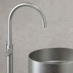 Karran Howick 1.5 GPM Single Lever Handle Lead-free Brass Bathroom Faucet, Freestanding Floor Mounted, Stainless Steel, KBF650SS
