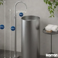 Karran Howick 1.5 GPM Single Lever Handle Lead-free Brass Bathroom Faucet, Freestanding Floor Mounted, Stainless Steel, KBF650SS