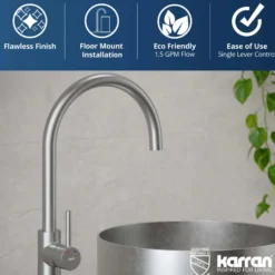 Karran Howick 1.5 GPM Single Lever Handle Lead-free Brass Bathroom Faucet, Freestanding Floor Mounted, Stainless Steel, KBF650SS