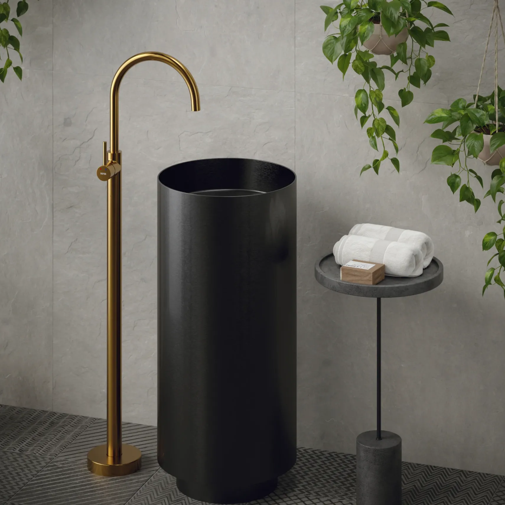 Karran Howick 1.5 GPM Single Lever Handle Lead-free Brass Bathroom Faucet, Freestanding Floor Mounted, Gold, KBF650G