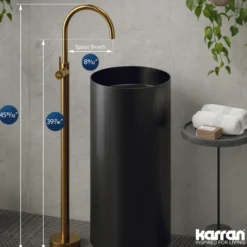 Karran Howick 1.5 GPM Single Lever Handle Lead-free Brass Bathroom Faucet, Freestanding Floor Mounted, Gold, KBF650G