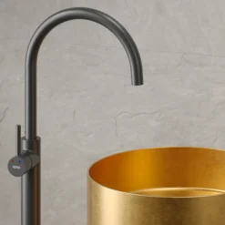 Karran Howick 1.5 GPM Single Lever Handle Lead-free Brass Bathroom Faucet, Freestanding Floor Mounted, Gunmetal Grey, KBF650GG