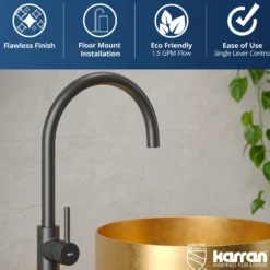 Karran Howick 1.5 GPM Single Lever Handle Lead-free Brass Bathroom Faucet, Freestanding Floor Mounted, Gunmetal Grey, KBF650GG